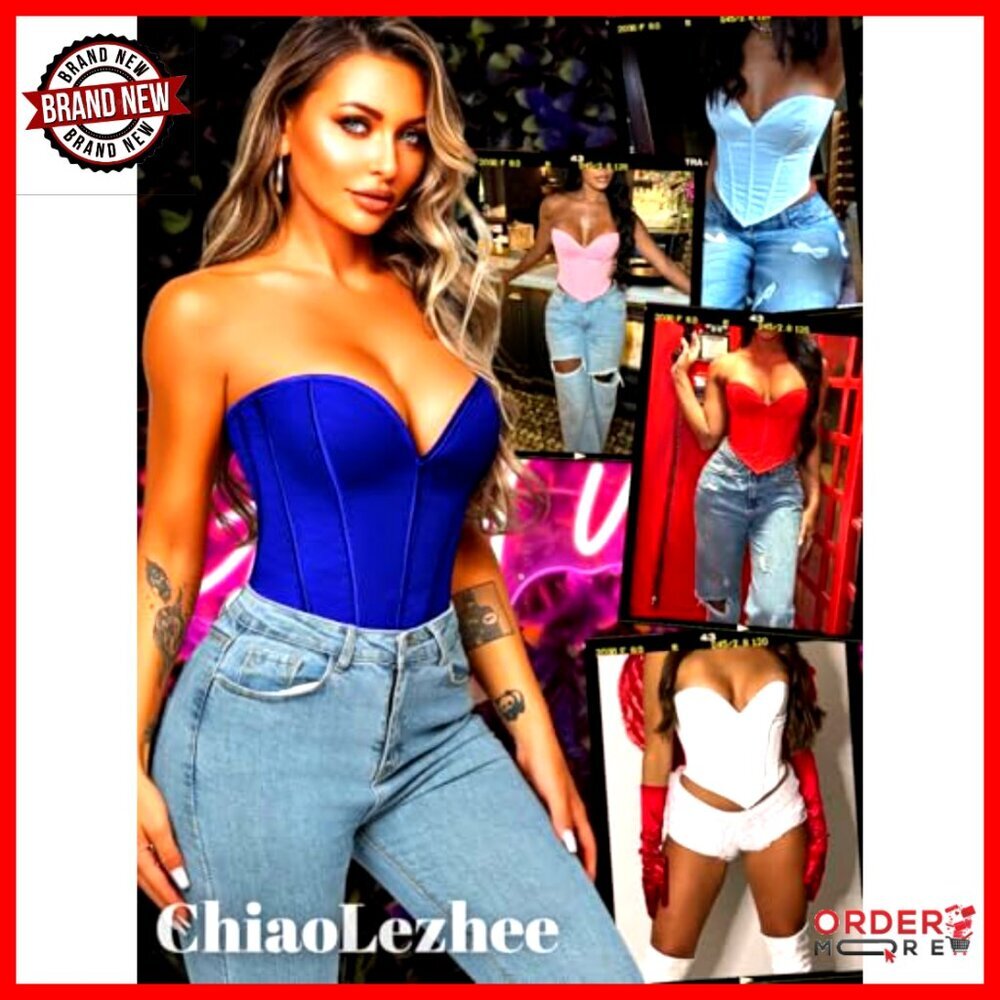 Heart Corset Top Strapless Bustier Crop Top Y2K Club Concert Rave Outfit - Picture 7 of 7